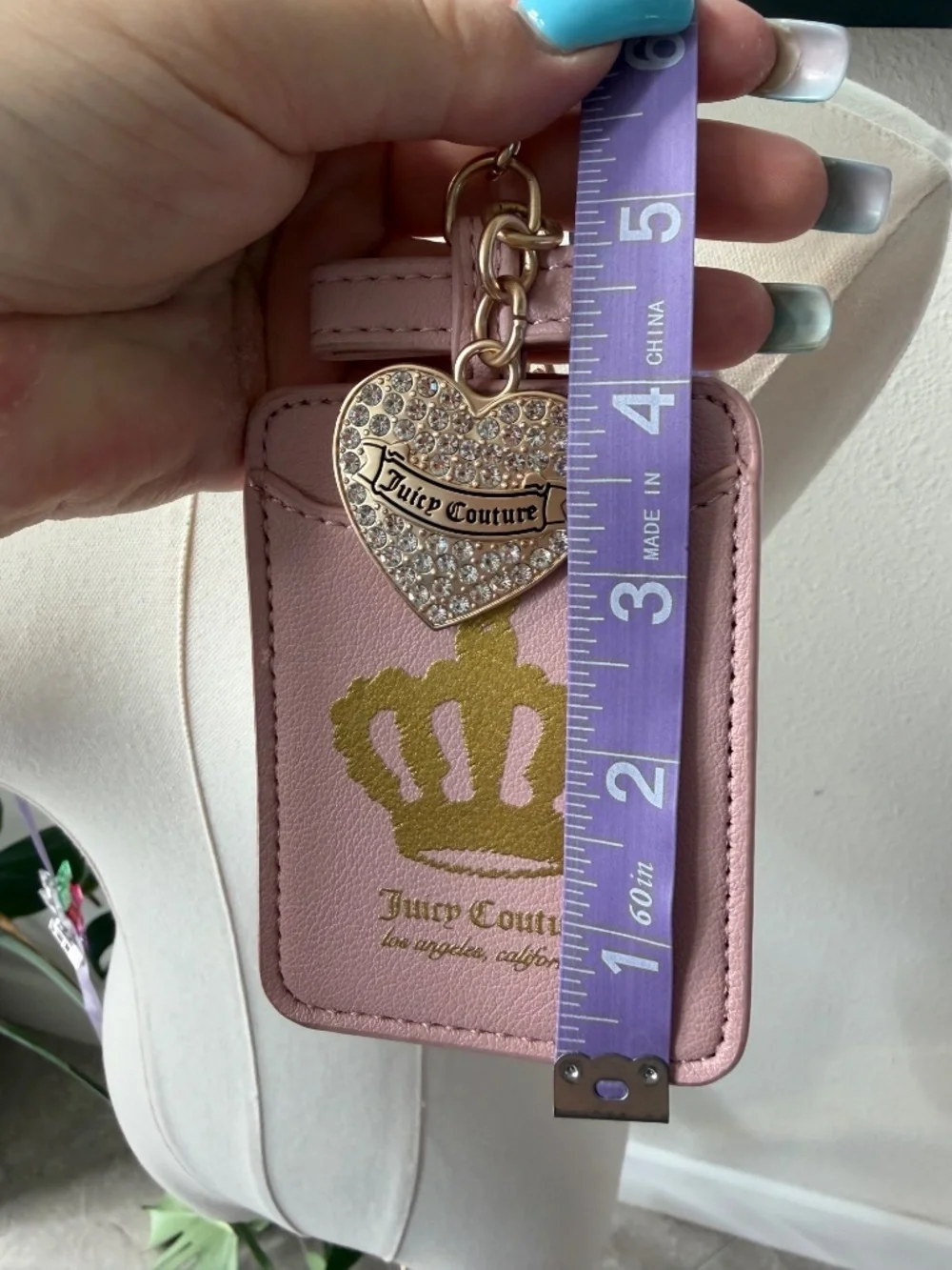 Y2K Juicy Couture Pink Crown Bedazzled Heart Card Case Keychain Charm